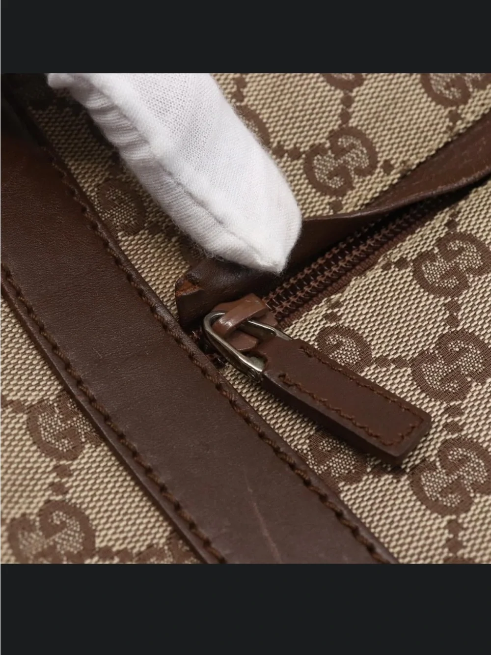 Gucci GG Canvas 019 0493 Beige Brown Leather Shoulder Tote Bag Authentic